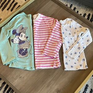 Disney Minnie Mouse, Pink Stripes, Blue Floral Top Set